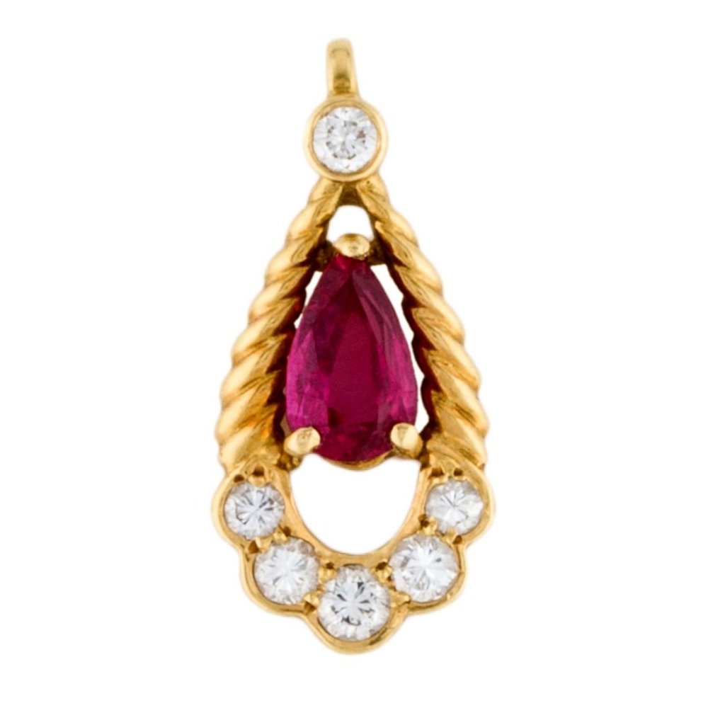 STUNNING 18K YELLOW GOLD DIAMOND & RUBY PENDANT